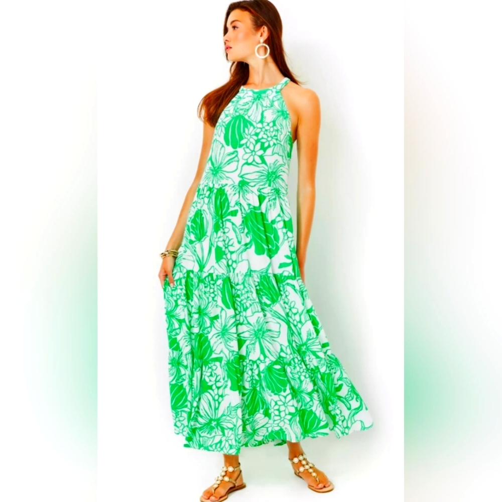 Lilly Pulitzer Green Floral Maxi Dress
